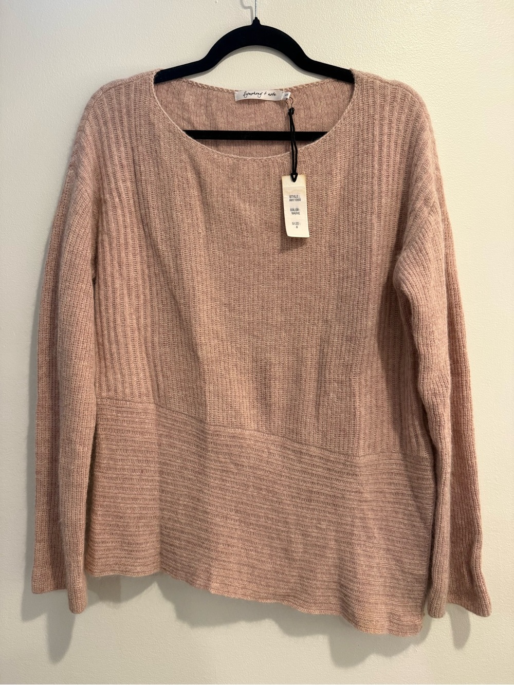 NWT Anthropologie Symphony + Note 100% Cashmere Pink Knit Asymmetrical Sweater